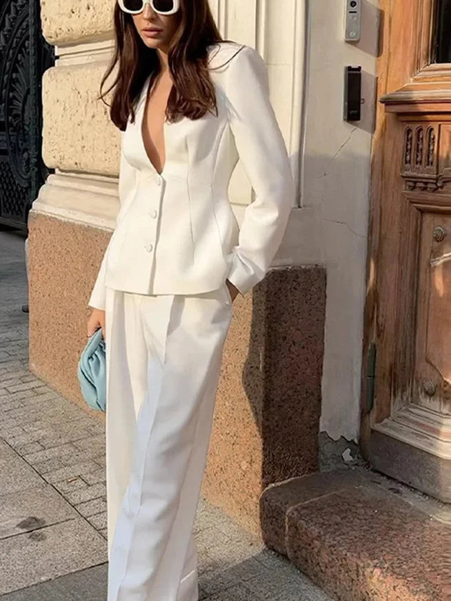 Victoria | Chic White Two-Piece Blazer Set