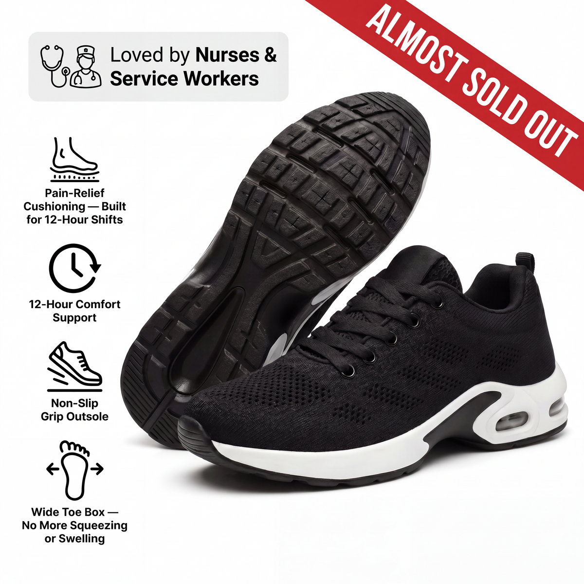 Orthora™ Pro – 12-Hour Shift Shoes for All-Day Foot, Knee & Back Pain Relief (BOGO)